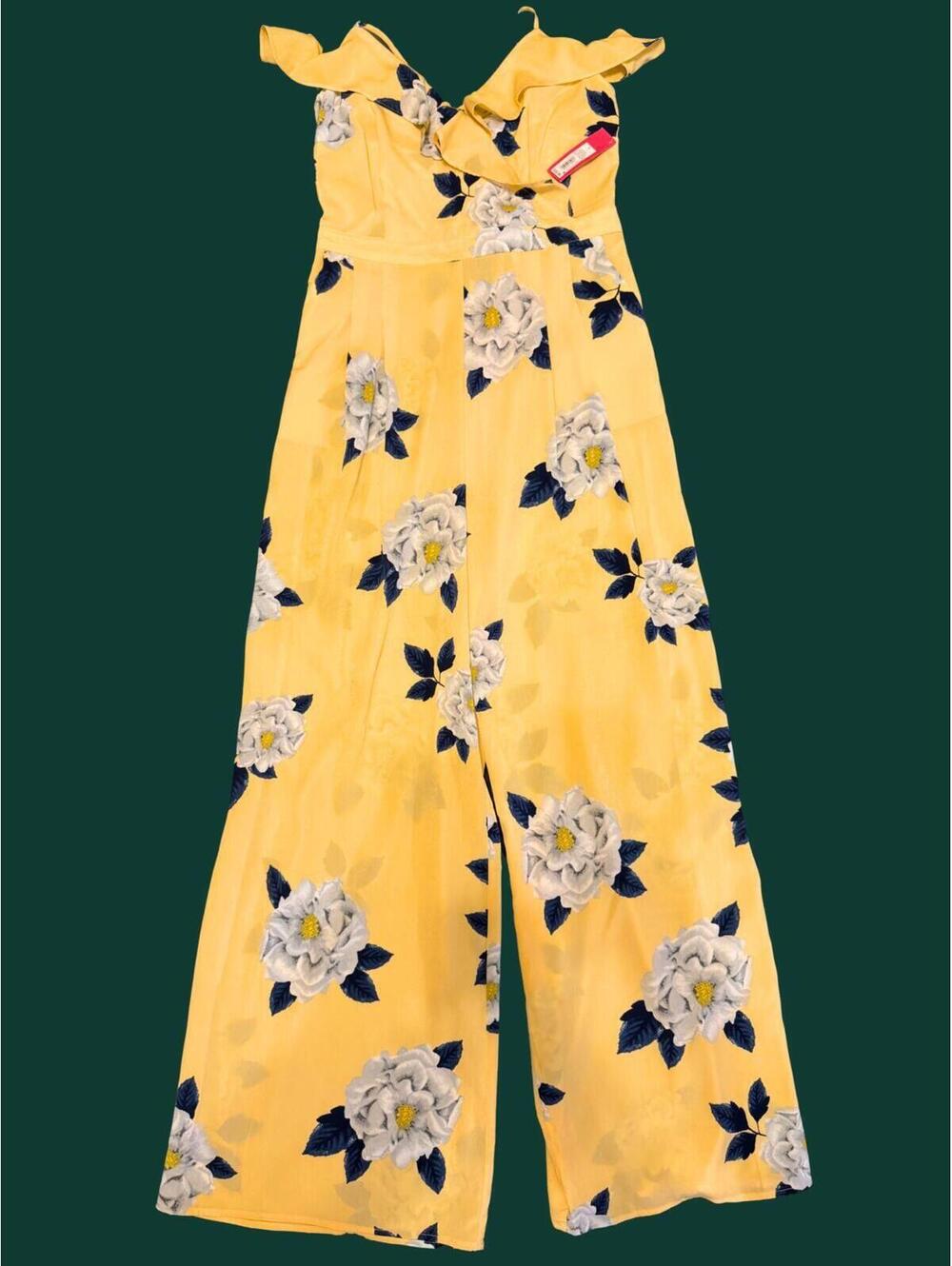 NWT xhilaration L Butter Yellow Floral Ruffle Jumpsuit